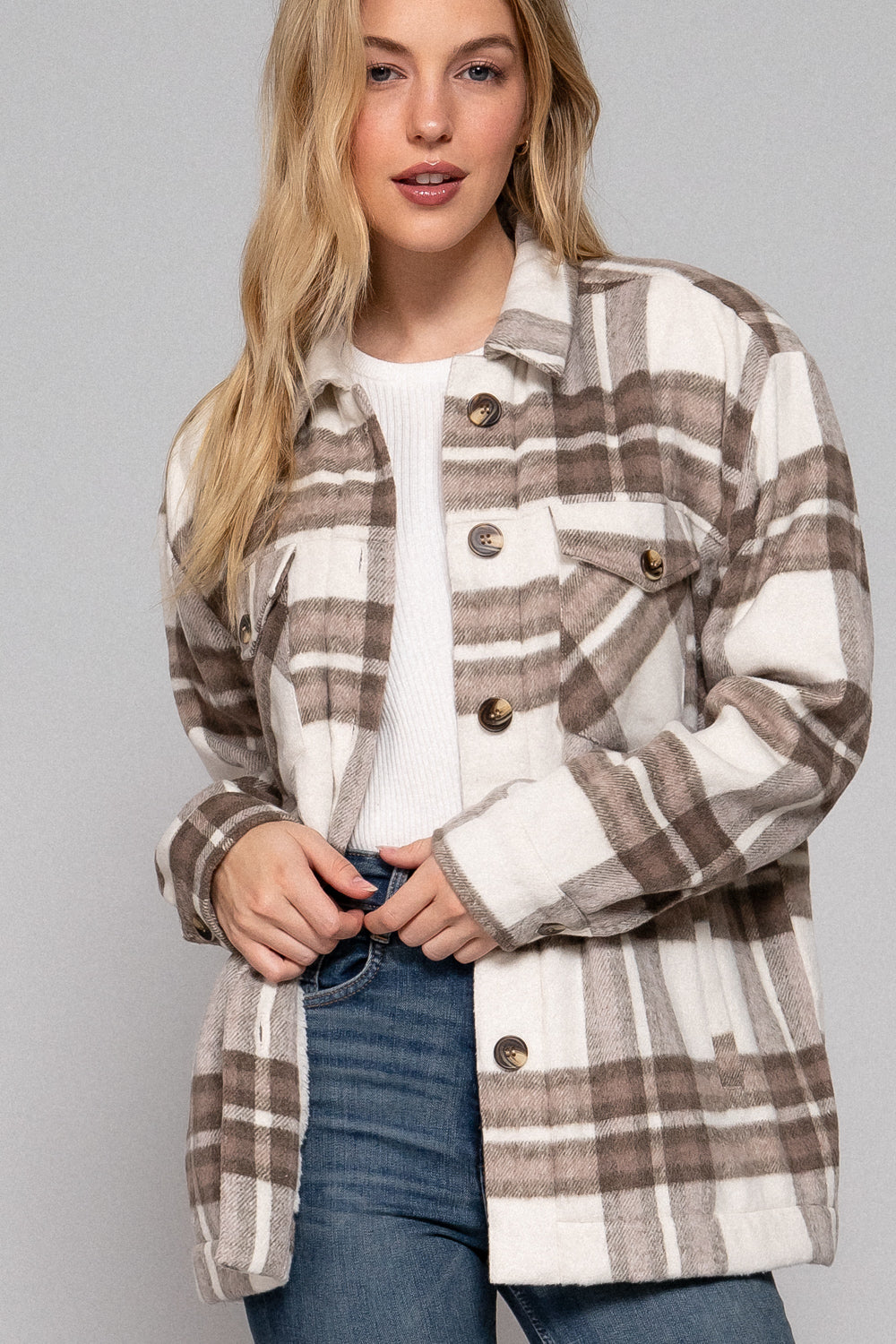 Taupe/White flannel